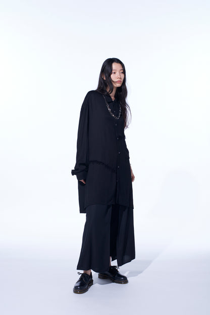 VISCOSE TWILL CUT-OFF OVERSIZED REGULAR COLLAR SHIRT