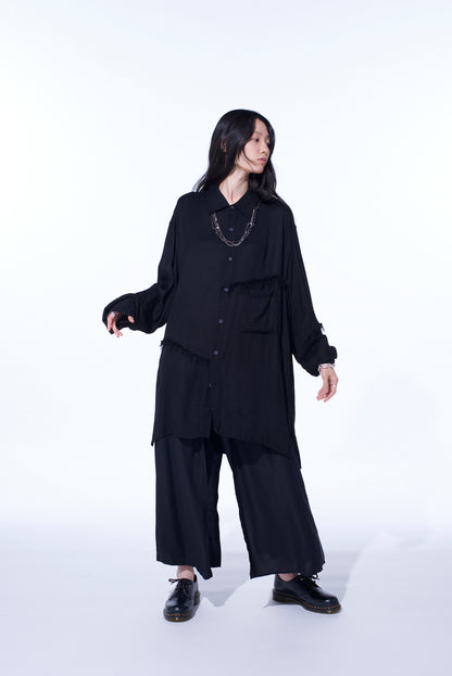 VISCOSE TWILL CUT-OFF OVERSIZED REGULAR COLLAR SHIRT