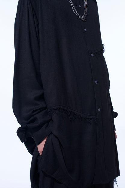 VISCOSE TWILL CUT-OFF OVERSIZED REGULAR COLLAR SHIRT