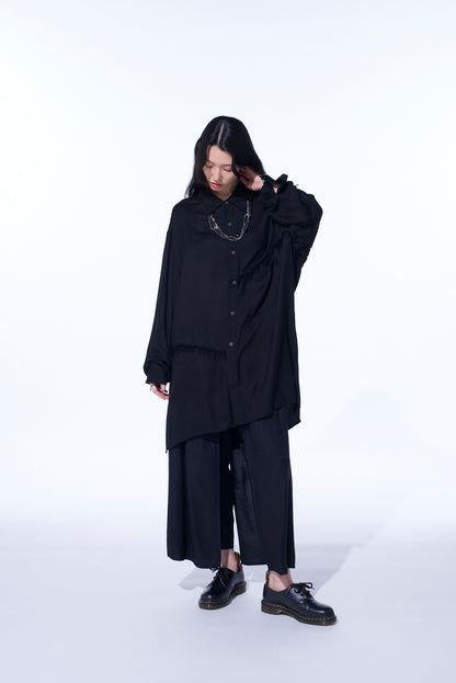 VISCOSE TWILL CUT-OFF OVERSIZED REGULAR COLLAR SHIRT