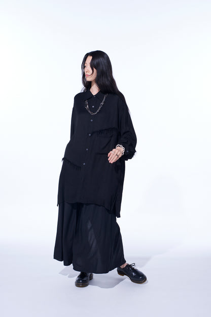 VISCOSE TWILL CUT-OFF OVERSIZED REGULAR COLLAR SHIRT