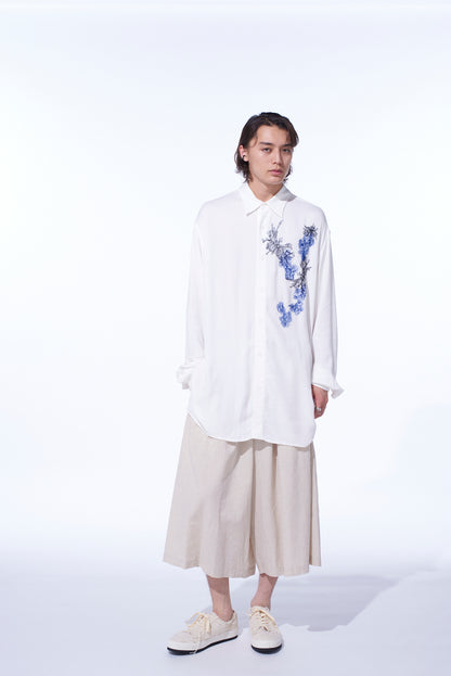 VISCOSE TWILL CHRYSANTHEMUM EMBROIDERY OVERSIZED SHIRT