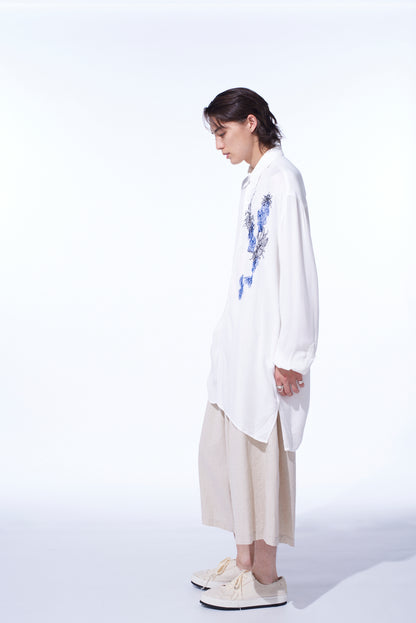 VISCOSE TWILL CHRYSANTHEMUM EMBROIDERY OVERSIZED SHIRT