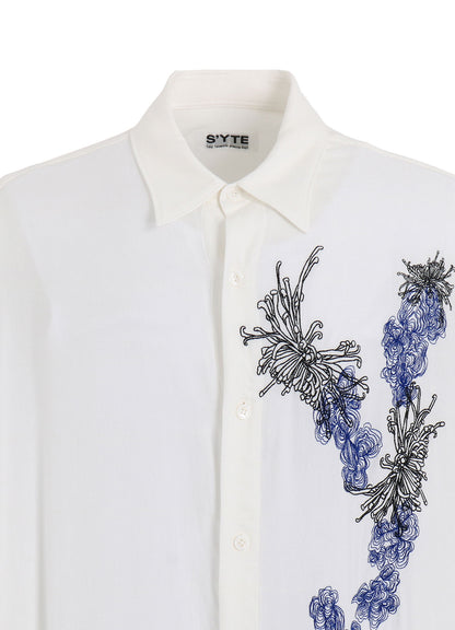 VISCOSE TWILL CHRYSANTHEMUM EMBROIDERY OVERSIZED SHIRT