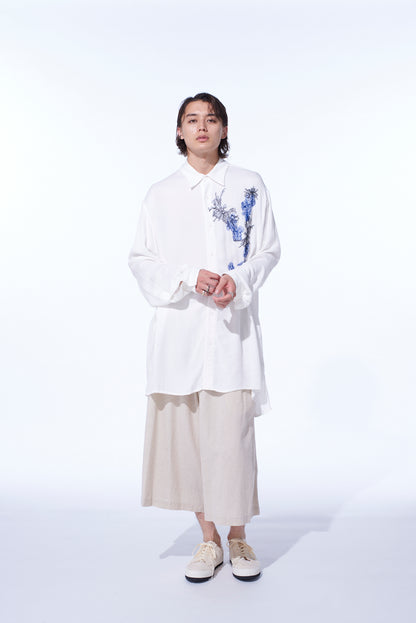 VISCOSE TWILL CHRYSANTHEMUM EMBROIDERY OVERSIZED SHIRT