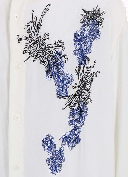 VISCOSE TWILL CHRYSANTHEMUM EMBROIDERY OVERSIZED SHIRT