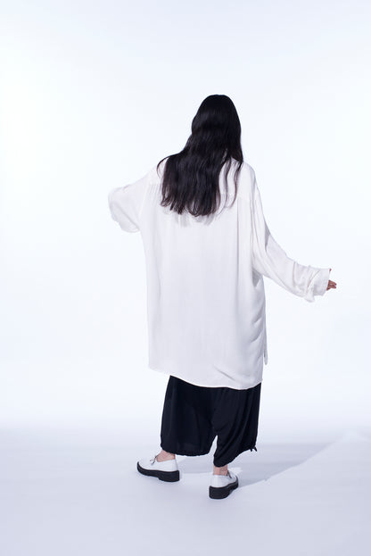 VISCOSE TWILL CHRYSANTHEMUM EMBROIDERY OVERSIZED SHIRT