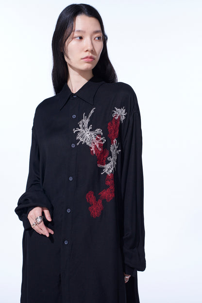 VISCOSE TWILL CHRYSANTHEMUM EMBROIDERY OVERSIZED SHIRT