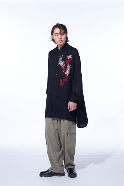 VISCOSE TWILL CHRYSANTHEMUM EMBROIDERY OVERSIZED SHIRT
