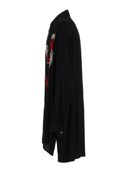 VISCOSE TWILL CHRYSANTHEMUM EMBROIDERY OVERSIZED SHIRT