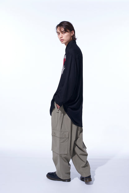 VISCOSE TWILL CHRYSANTHEMUM EMBROIDERY OVERSIZED SHIRT