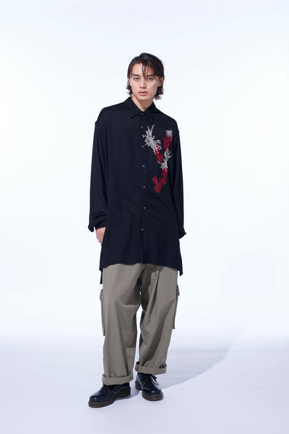 VISCOSE TWILL CHRYSANTHEMUM EMBROIDERY OVERSIZED SHIRT