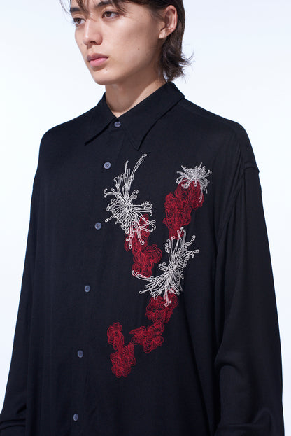 VISCOSE TWILL CHRYSANTHEMUM EMBROIDERY OVERSIZED SHIRT