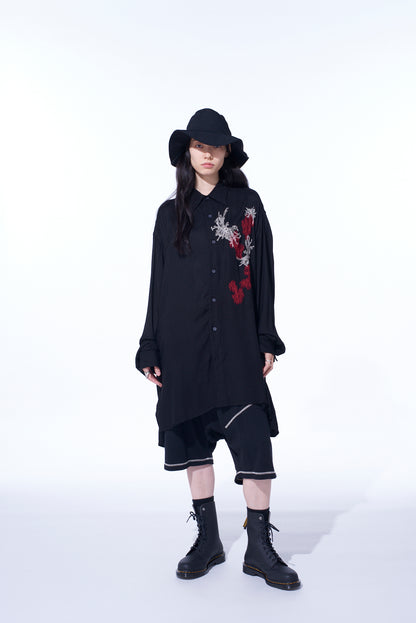 VISCOSE TWILL CHRYSANTHEMUM EMBROIDERY OVERSIZED SHIRT