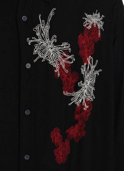 VISCOSE TWILL CHRYSANTHEMUM EMBROIDERY OVERSIZED SHIRT