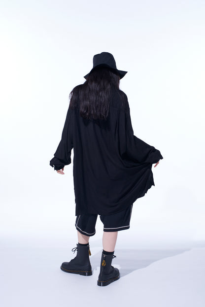 VISCOSE TWILL CHRYSANTHEMUM EMBROIDERY OVERSIZED SHIRT