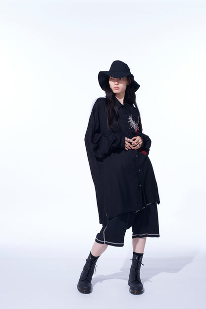VISCOSE TWILL CHRYSANTHEMUM EMBROIDERY OVERSIZED SHIRT