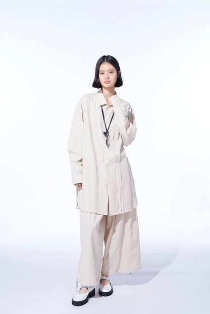 COTTON/LINEN POPLIN PLEATED OVERSIZE SHIRT