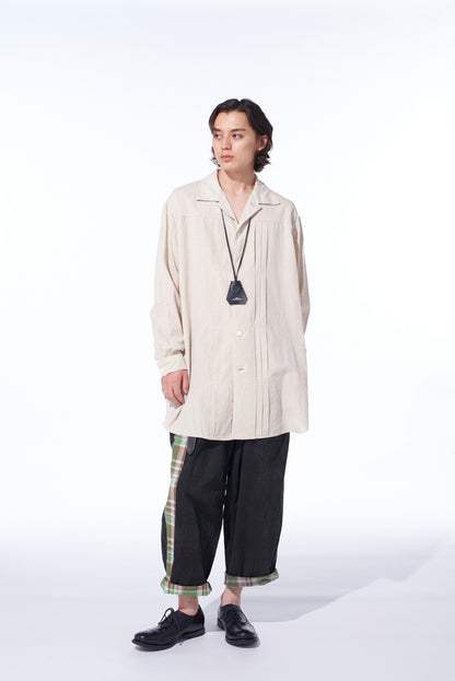 COTTON/LINEN POPLIN PLEATED OVERSIZE SHIRT