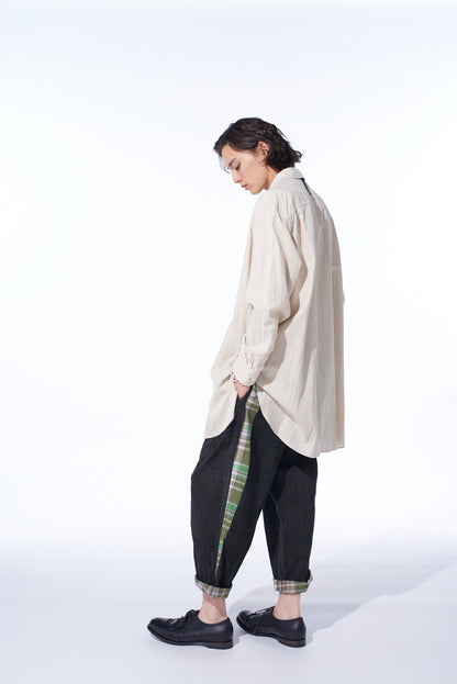 COTTON/LINEN POPLIN PLEATED OVERSIZE SHIRT