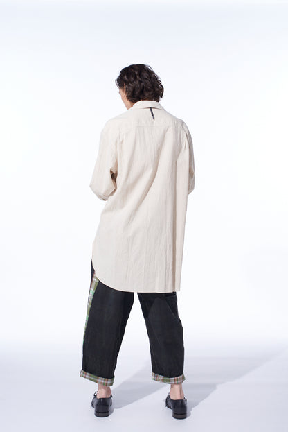 COTTON/LINEN POPLIN PLEATED OVERSIZE SHIRT