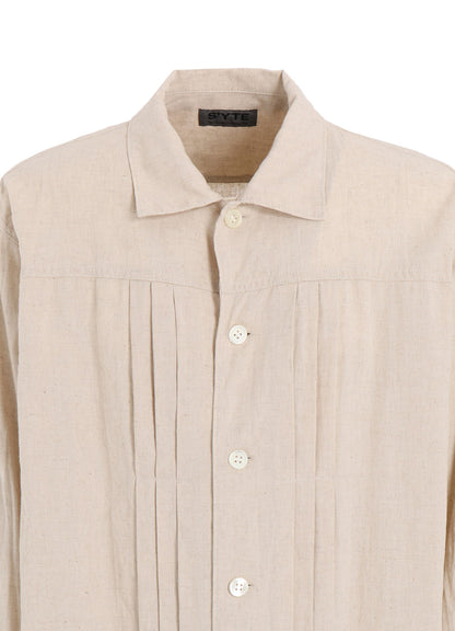 COTTON/LINEN POPLIN PLEATED OVERSIZE SHIRT