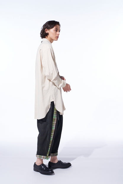 COTTON/LINEN POPLIN PLEATED OVERSIZE SHIRT