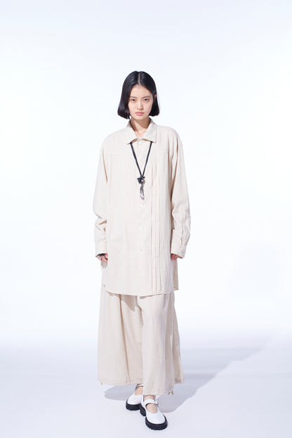 COTTON/LINEN POPLIN PLEATED OVERSIZE SHIRT