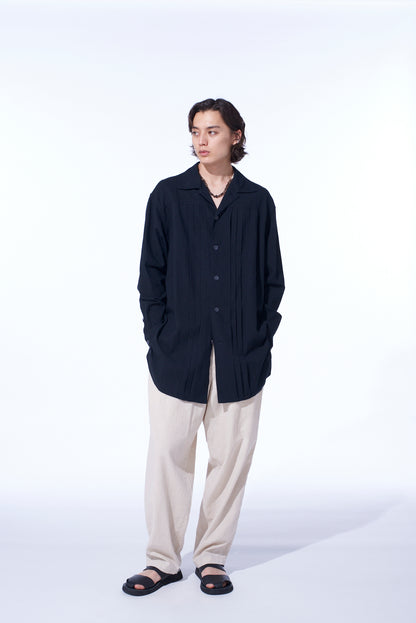 COTTON/LINEN POPLIN PLEATED OVERSIZE SHIRT
