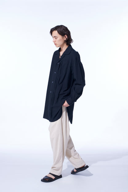 COTTON/LINEN POPLIN PLEATED OVERSIZE SHIRT