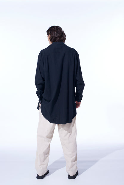 COTTON/LINEN POPLIN PLEATED OVERSIZE SHIRT