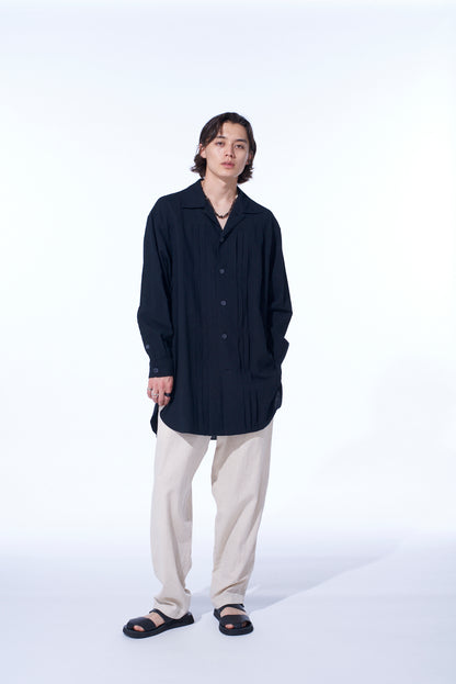 COTTON/LINEN POPLIN PLEATED OVERSIZE SHIRT