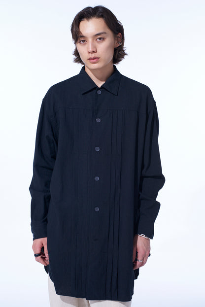 COTTON/LINEN POPLIN PLEATED OVERSIZE SHIRT