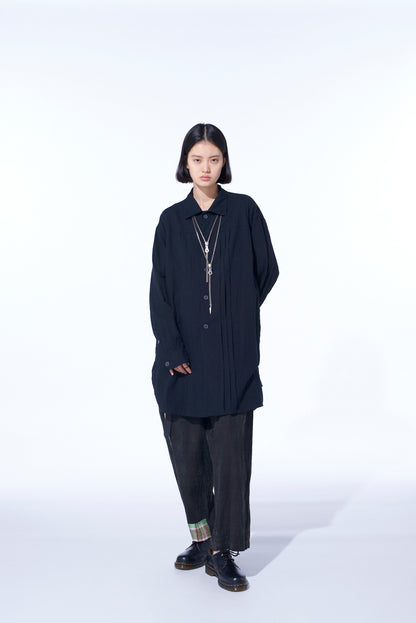 COTTON/LINEN POPLIN PLEATED OVERSIZE SHIRT