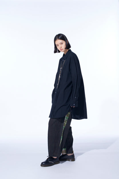 COTTON/LINEN POPLIN PLEATED OVERSIZE SHIRT