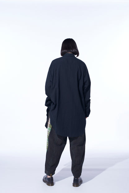 COTTON/LINEN POPLIN PLEATED OVERSIZE SHIRT