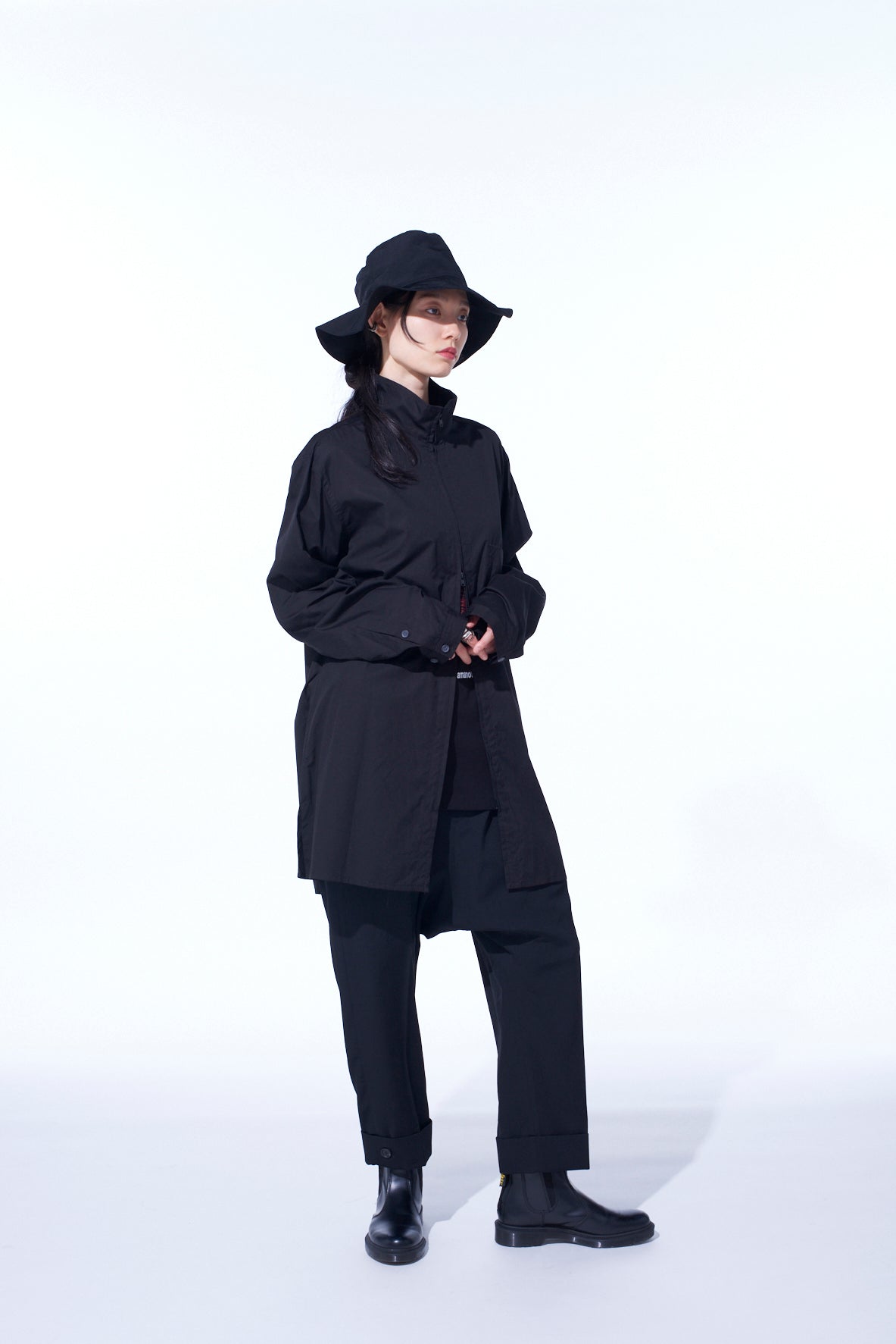 COTTON BROAD STAND COLLAR ZIPPER SHIRT