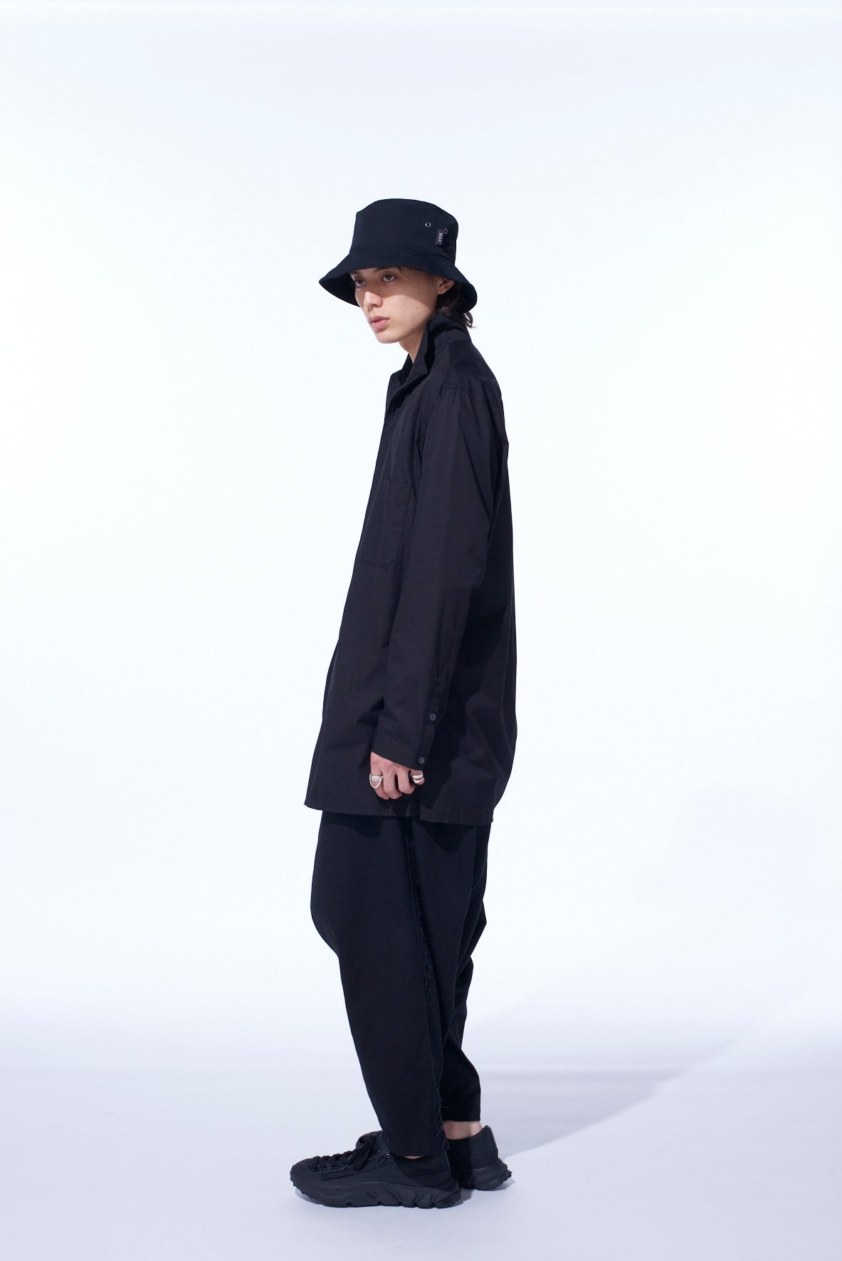 COTTON BROAD STAND COLLAR ZIPPER SHIRT