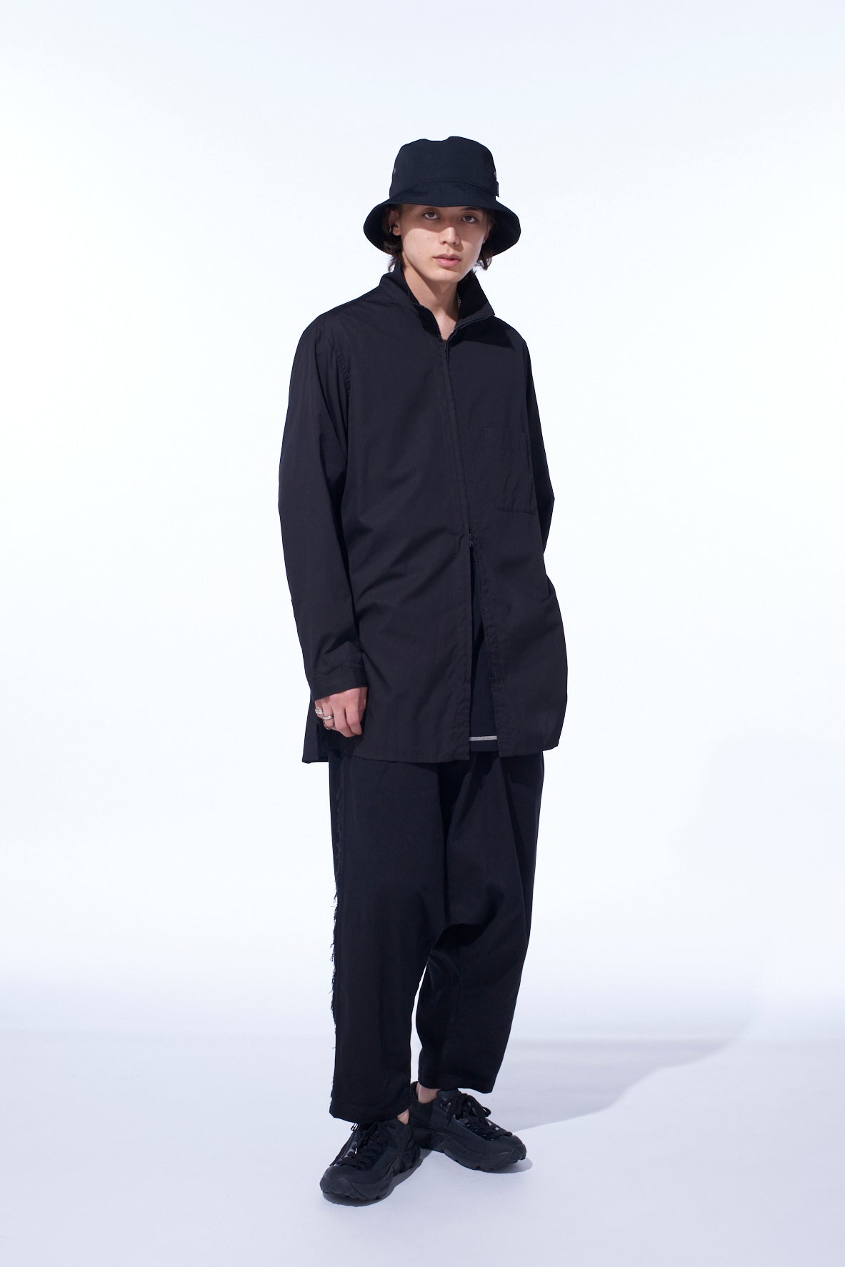 COTTON BROAD STAND COLLAR ZIPPER SHIRT