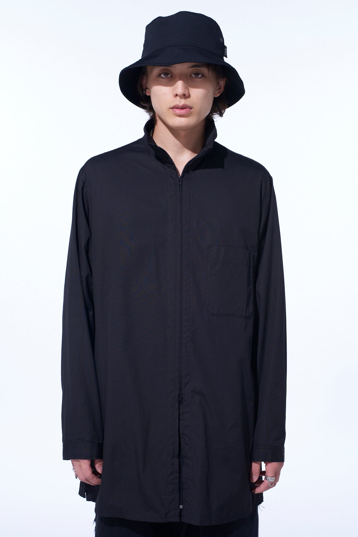 COTTON BROAD STAND COLLAR ZIPPER SHIRT