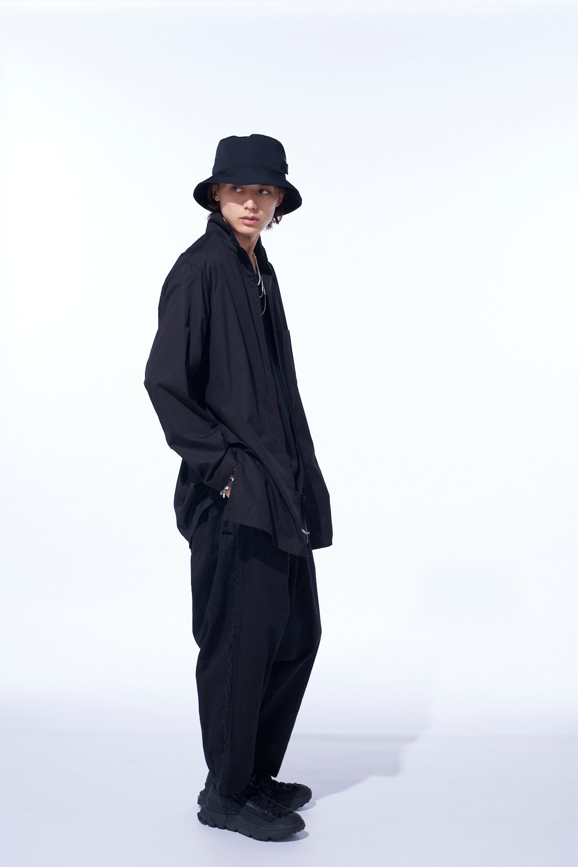 COTTON BROAD STAND COLLAR ZIPPER SHIRT