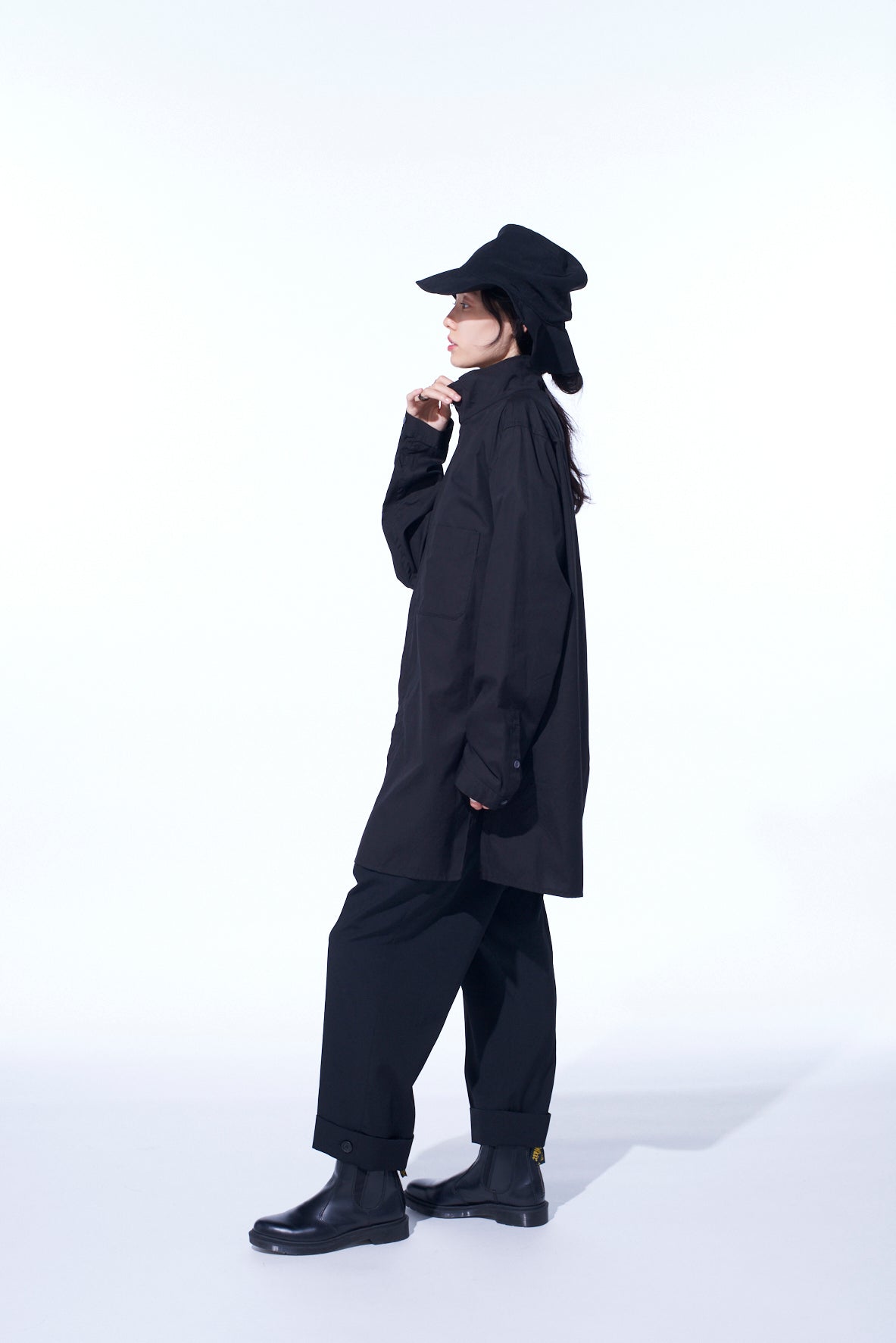 COTTON BROAD STAND COLLAR ZIPPER SHIRT