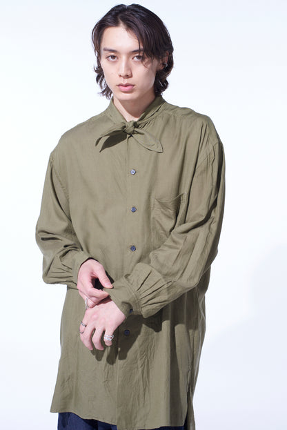 COTTON/TENCEL BROAD RIBBON COLLAR SHIRT