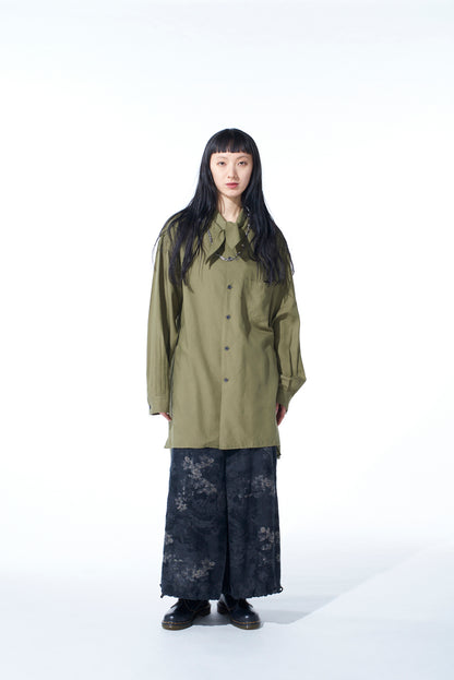 COTTON/TENCEL BROAD RIBBON COLLAR SHIRT