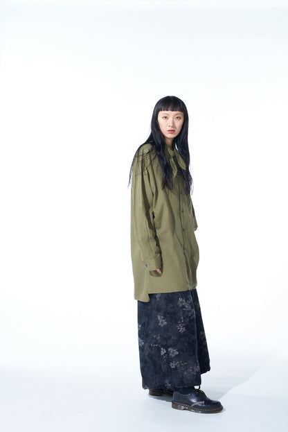 COTTON/TENCEL BROAD RIBBON COLLAR SHIRT