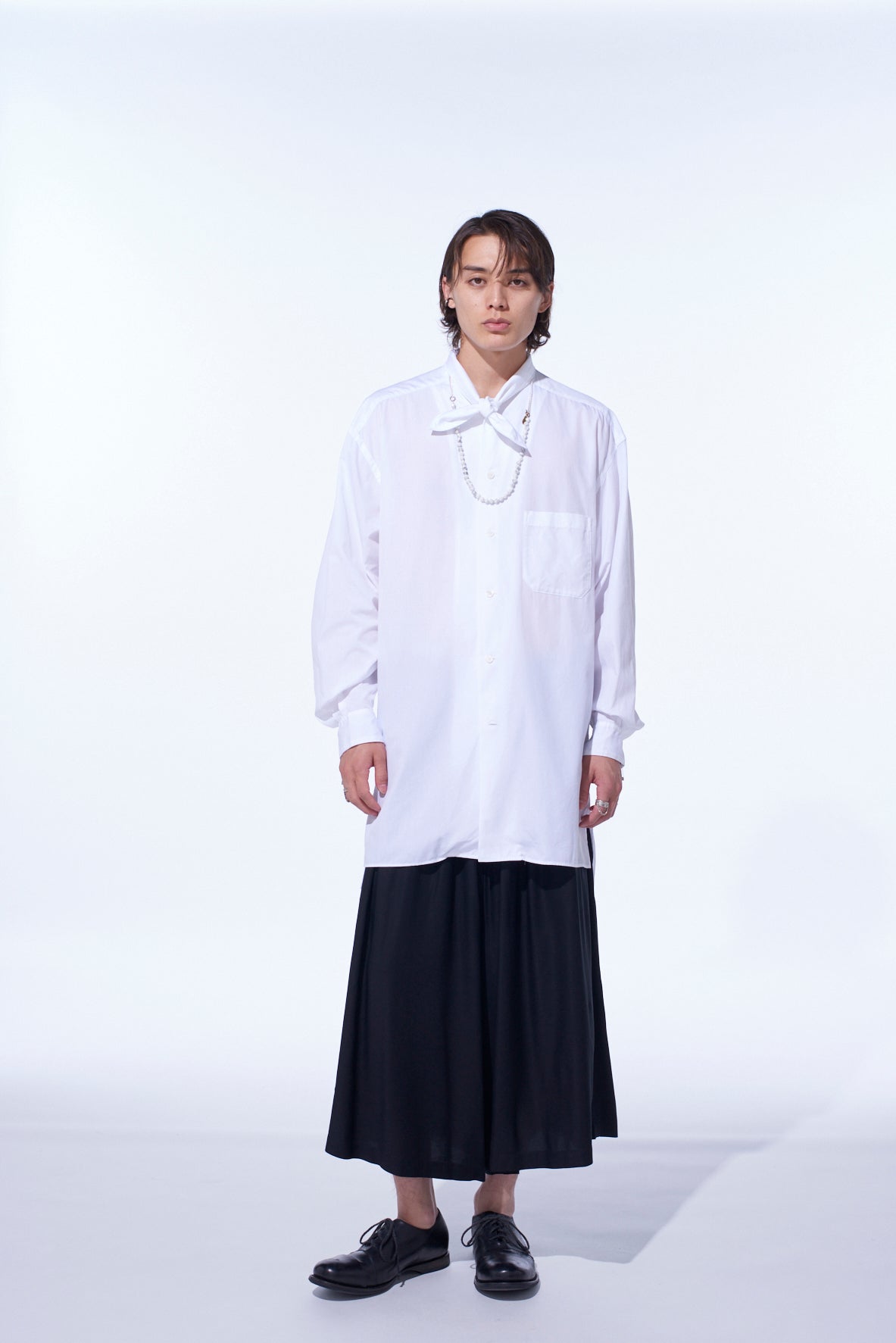 COTTON BROAD RIBBON COLLAR SHIRT