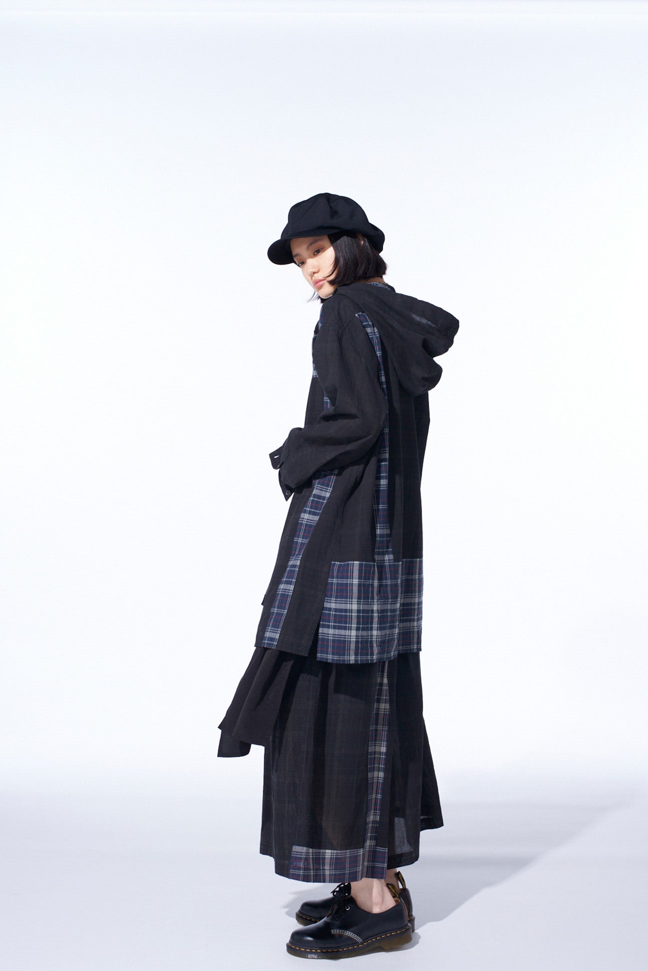 MADRAS CHECK PIGMENT PRINT HOODED SHIRT