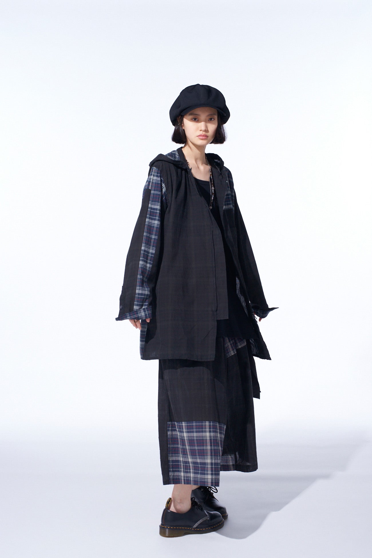 MADRAS CHECK PIGMENT PRINT HOODED SHIRT