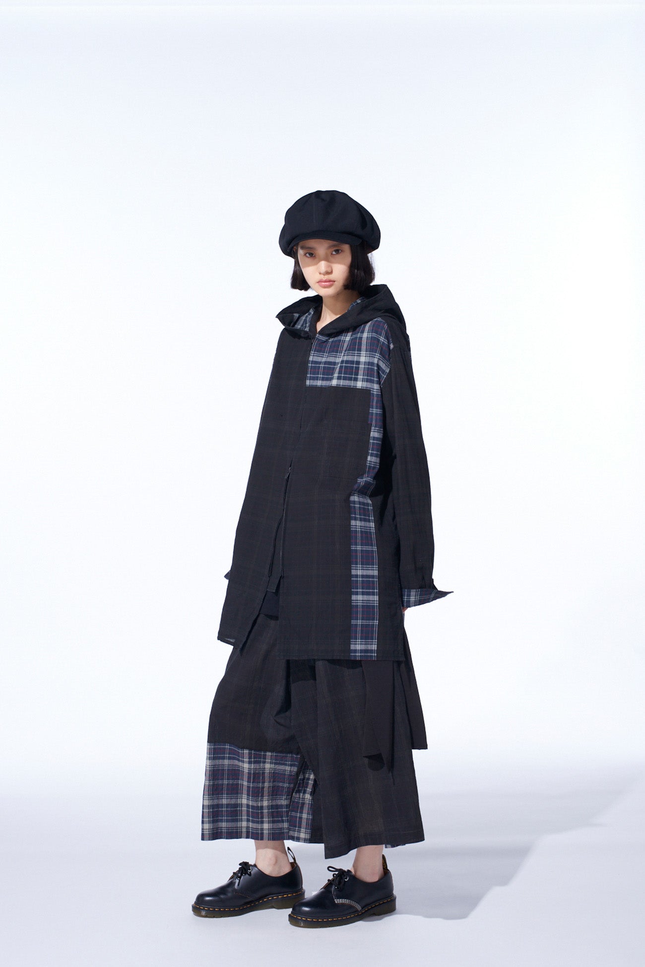 MADRAS CHECK PIGMENT PRINT HOODED SHIRT
