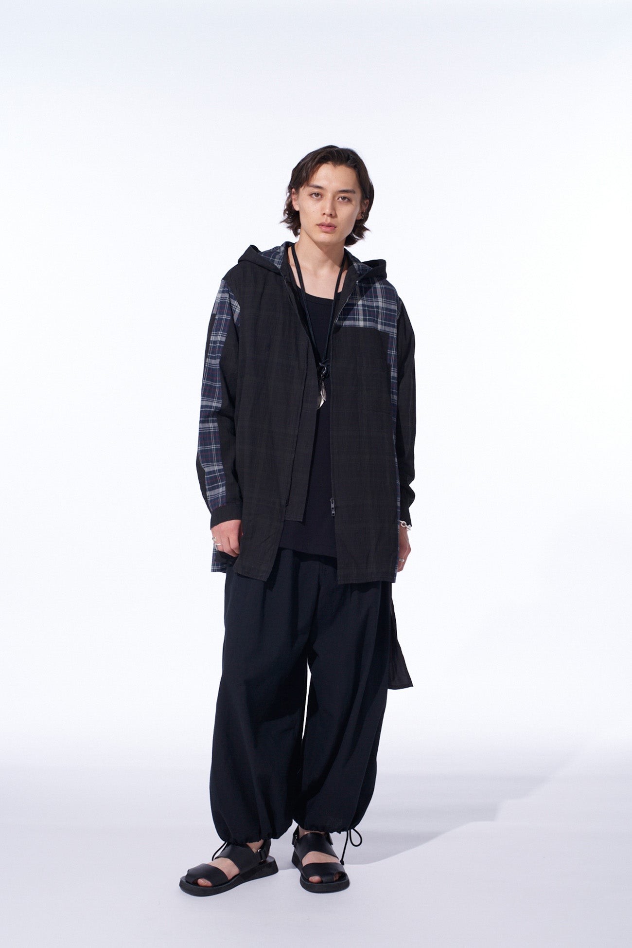 MADRAS CHECK PIGMENT PRINT HOODED SHIRT